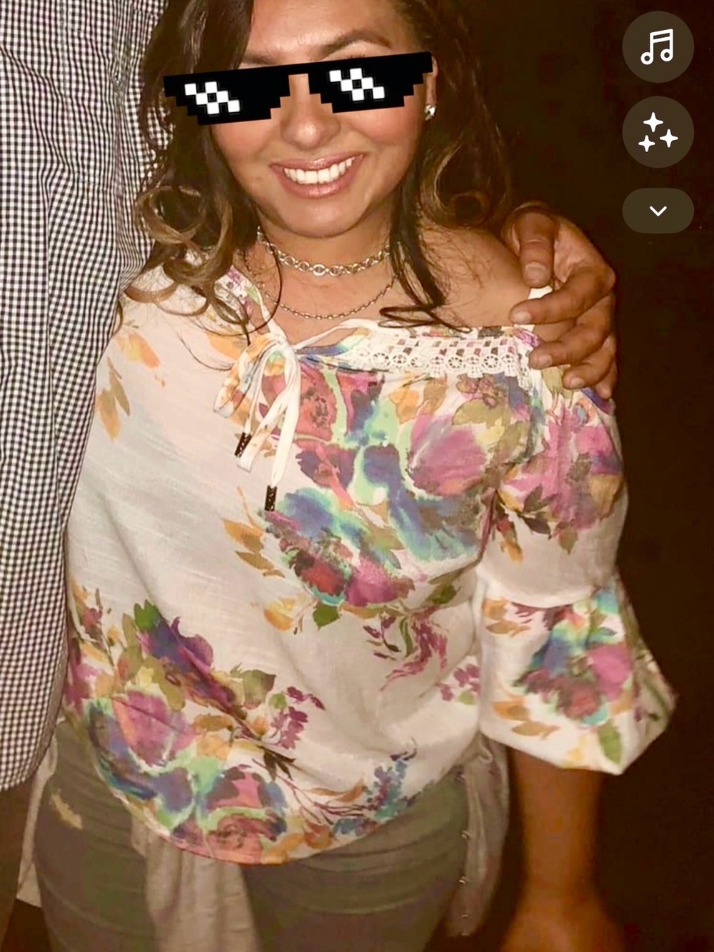 Spense White Multicolor Floral Off-Shoulder Tunic Med